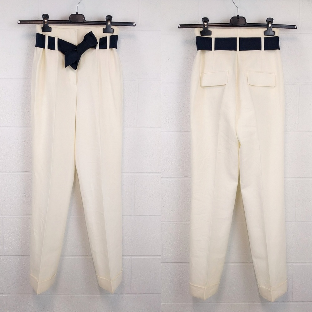 Vtg Charles Nolan Linen Paperbag Flare Pant 4 S - Picture 1 of 6